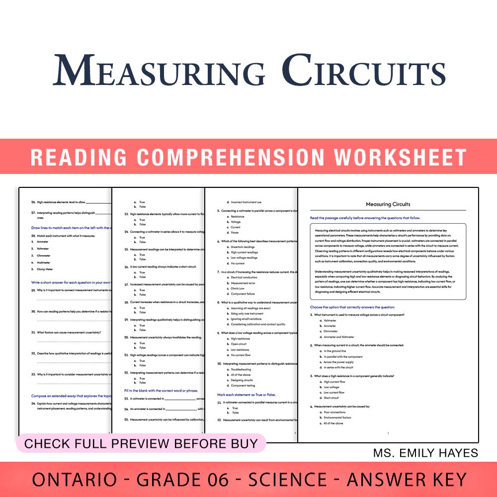 Grade 6 Science — worksheet — Grade 6 Science | Measuring Circuits Worksheet (PDF + Answer Key) — page 1