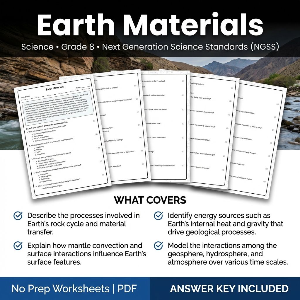 8th Grade Science | Earth Materials Worksheet & Answer Key for Classroom Use