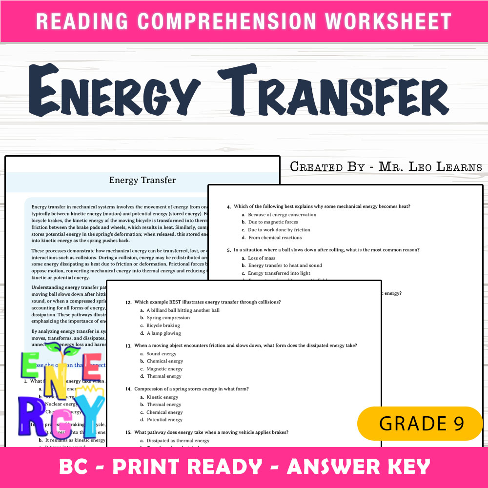Grade 9 Science worksheet mcq paper worksheet — Grade 9 Science — Worksheet MCQ Paper for Mastering Energy Transfer — page 1