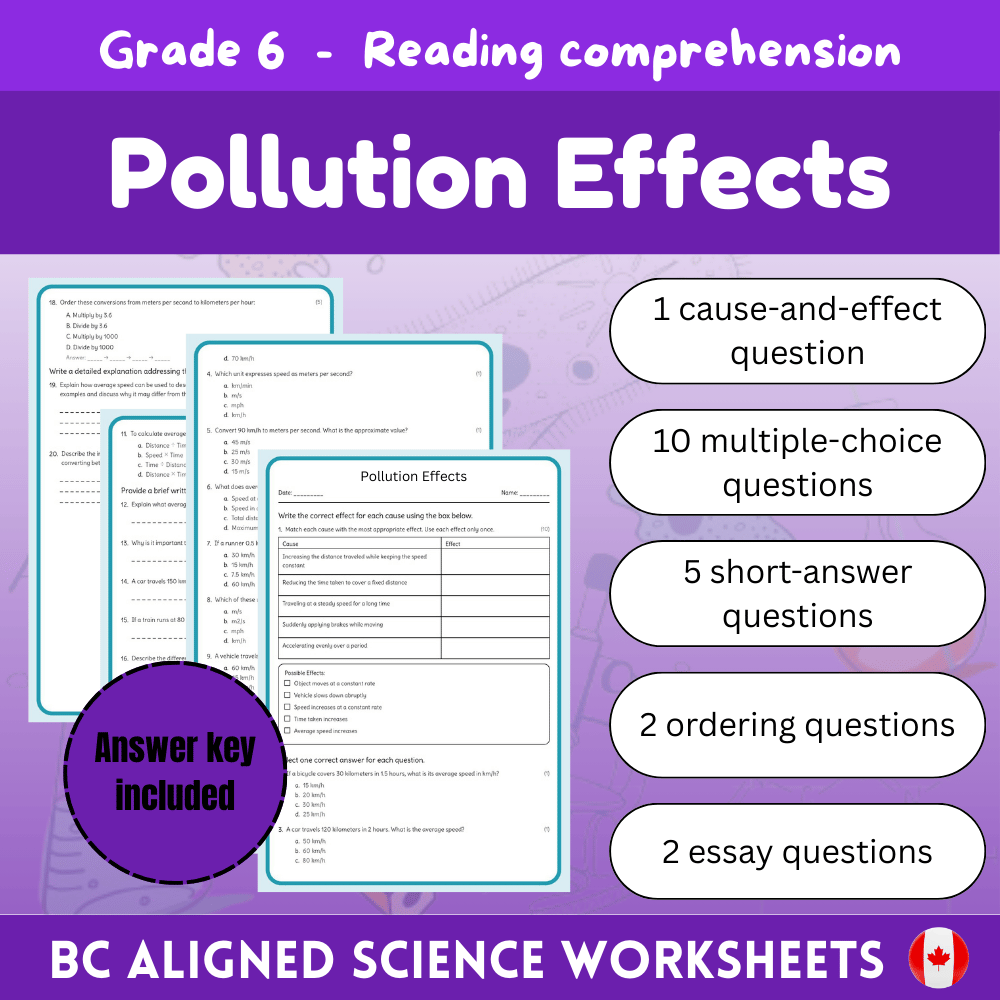 6th Grade Science | Pollution Effects Worksheet + Answer Key (PDF)