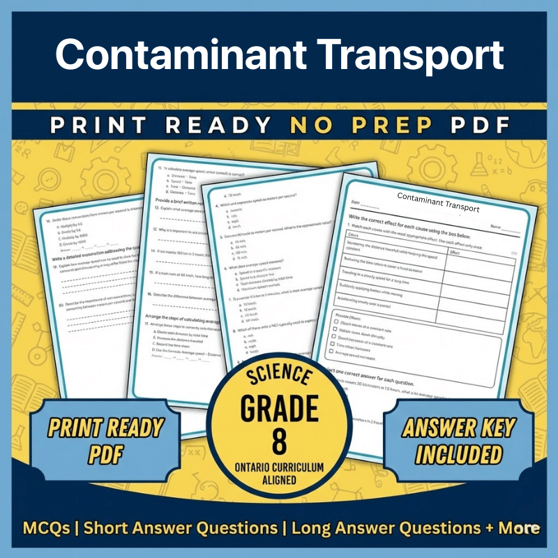 Grade 8 Science – Contaminant Transport Worksheet (Ontario) (PDF)
