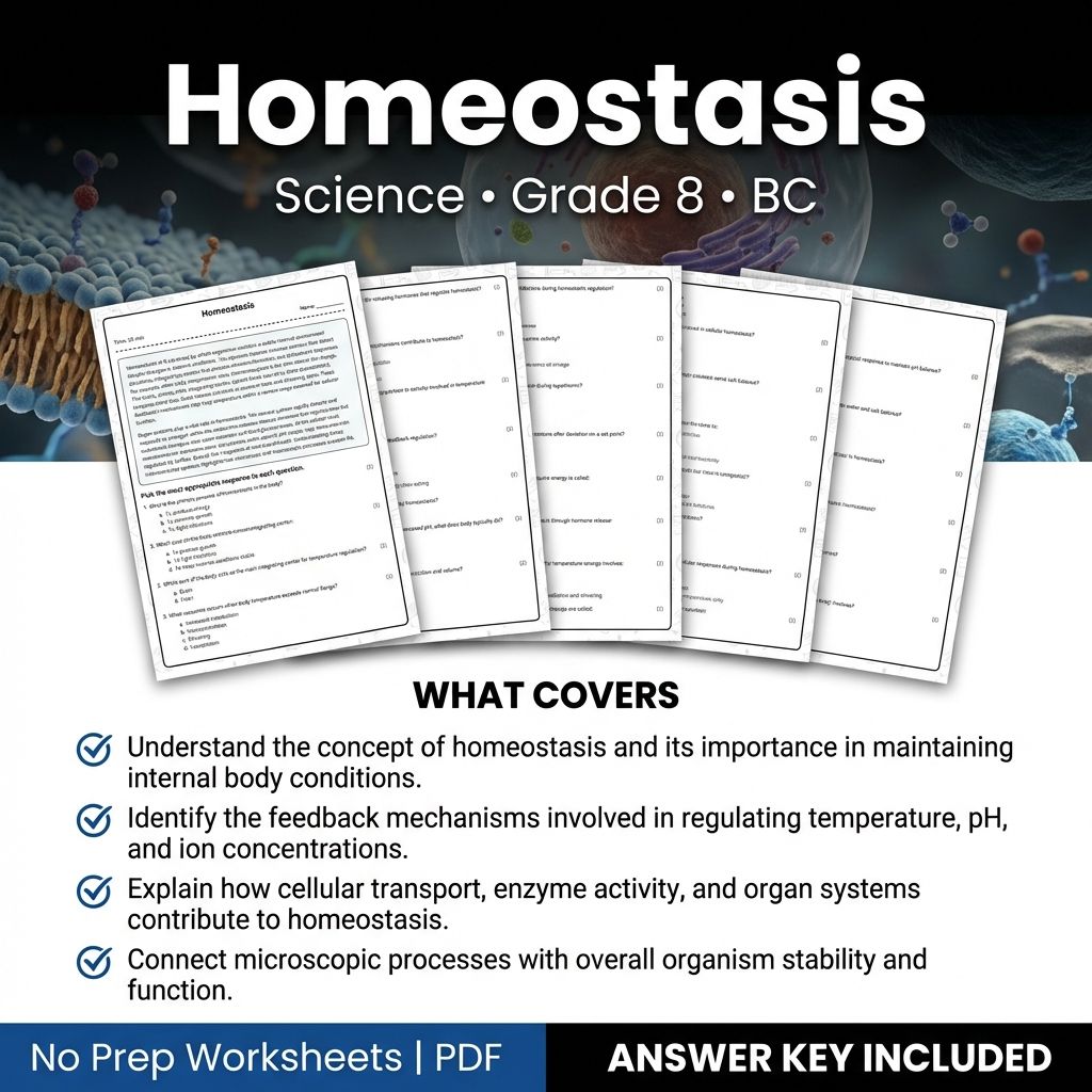 Grade 8 Science | Homeostasis Worksheet with Answer Key (PDF & Rubric)