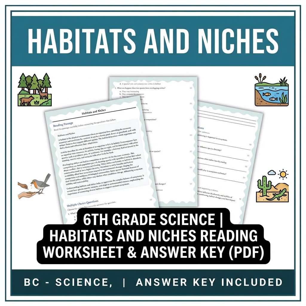 Grade 6 Science reading worksheets — 6th Grade Science | Habitats and Niches Reading Worksheet & Answer Key (PDF)