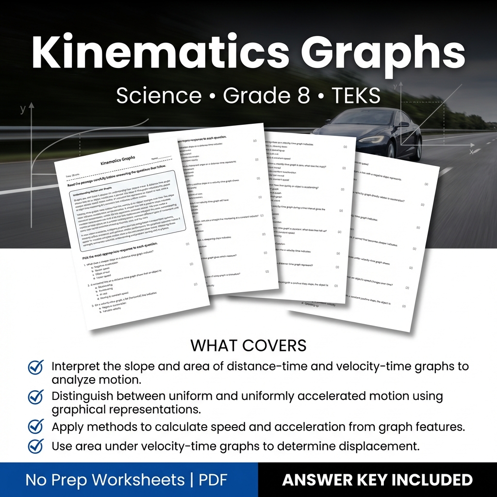 Grade 8 Science Worksheet on Kinematics Graphs | TEKS Aligned
