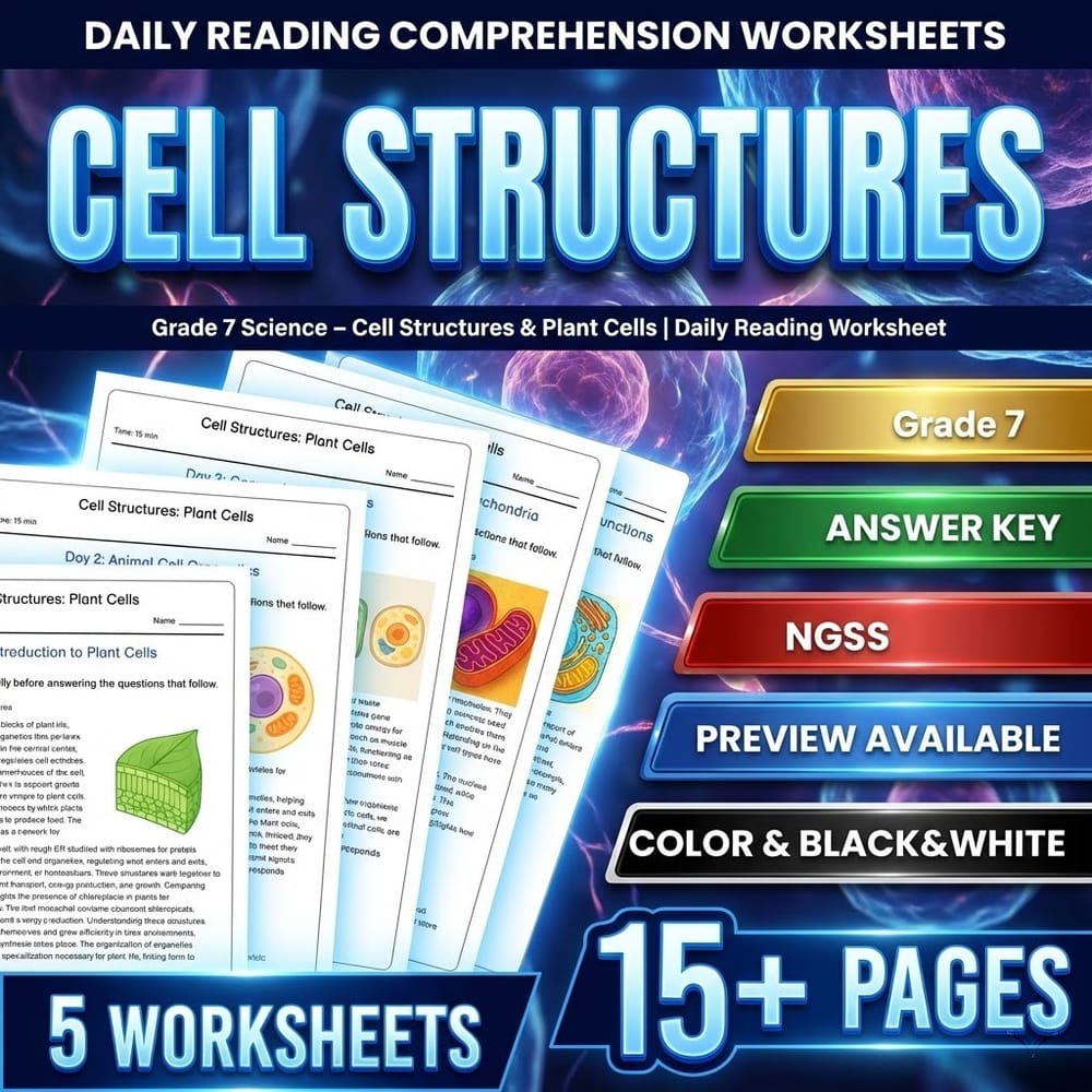 Grade 7 Science – Cell Structures & Plant Cells | Daily Reading Worksheet