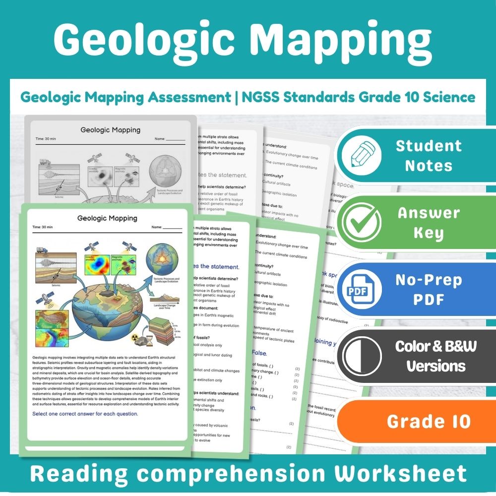 Grade 10 Science assessment worksheet — Geologic Mapping Assessment | NGSS Standards Grade 10 Science