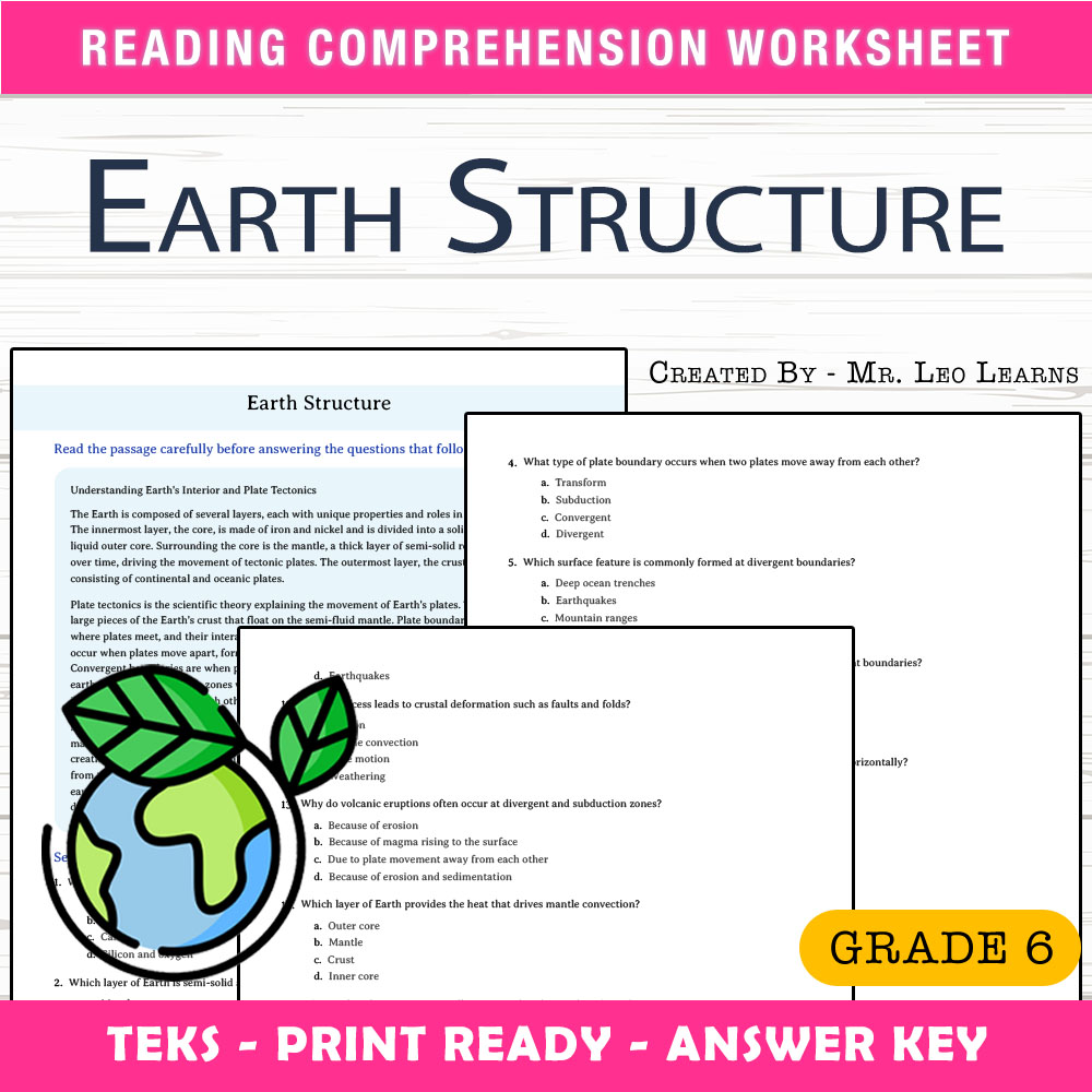 Grade 6 Science worksheet worksheet — Grade 6 Science – Earth Structure Worksheet for Mastery — page 1