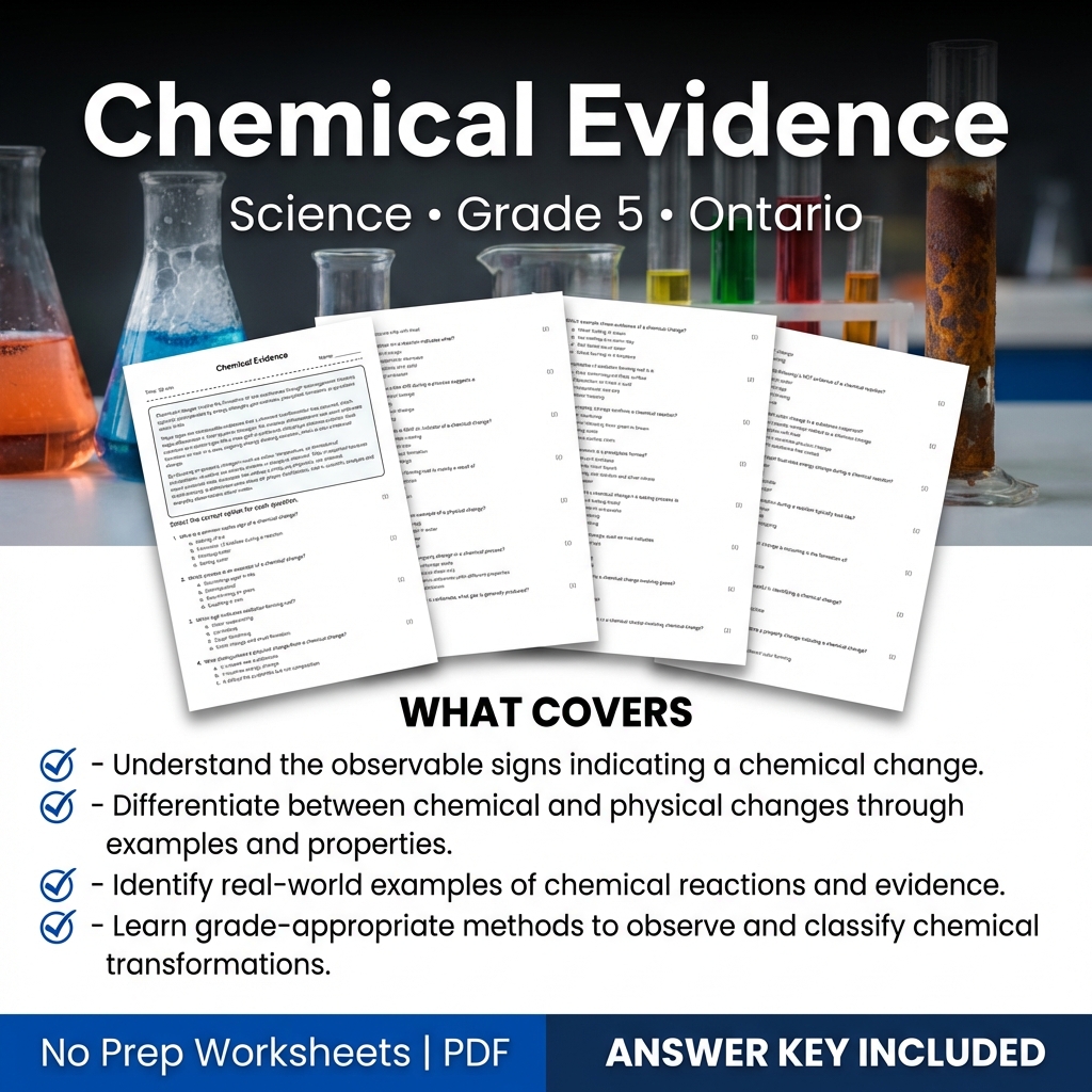 Chemical Evidence Worksheet Grade 5 Science | Ontario Standards Practice PDF