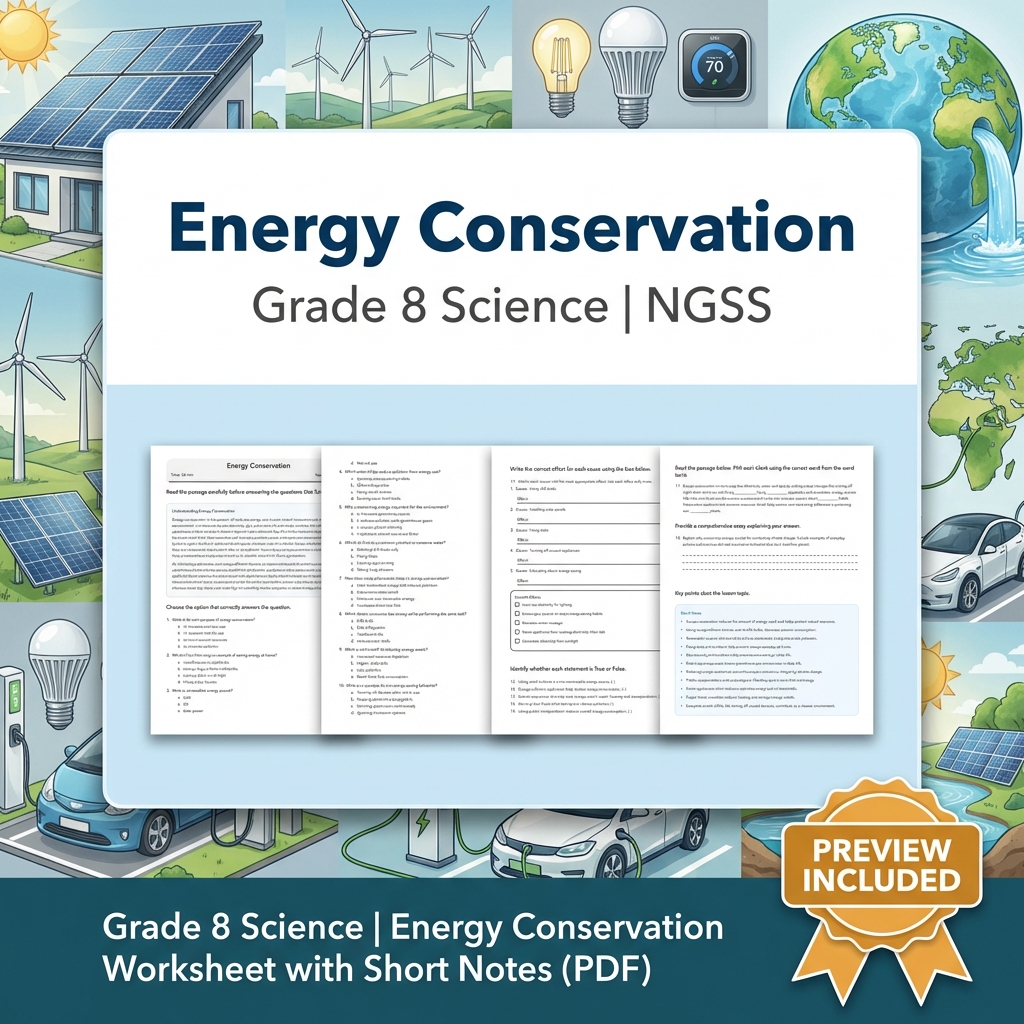 Grade 8 Science Energy Unit Bundle | NGSS-Aligned Worksheets & Assessment Pack — included worksheet 4