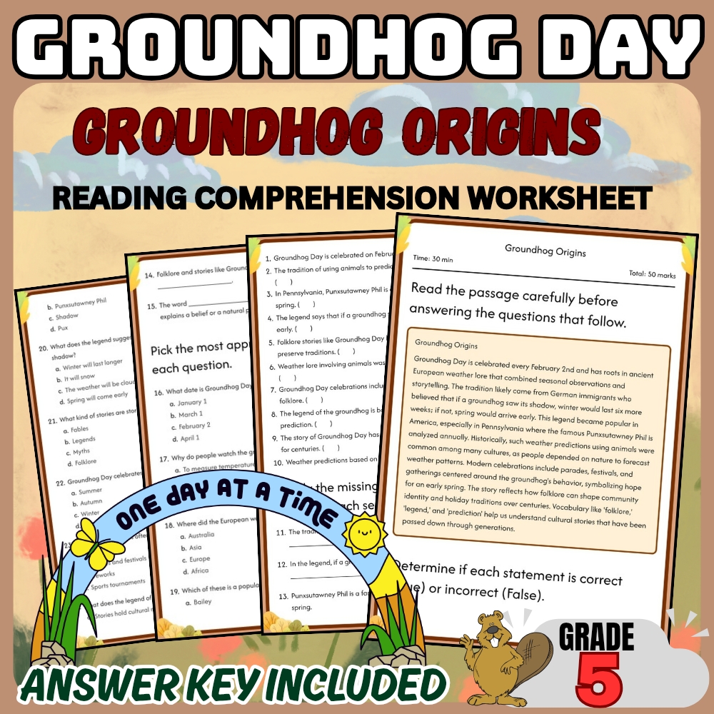 Grade 5 Holiday Groundhog Day for Mastering Origins & Traditions|PDF+Answer Key