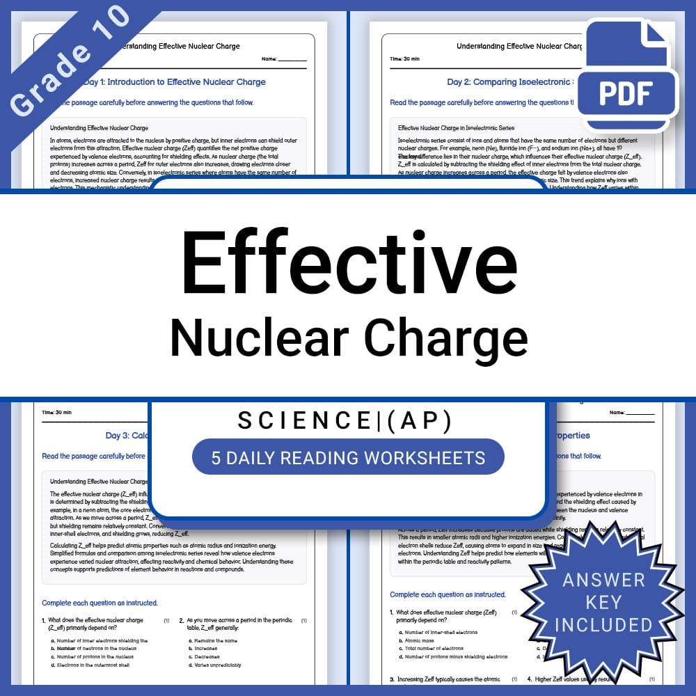 Grade 10 Science Lesson Group - AP Curriculum - Daily Reading Worksheets — included worksheet 13