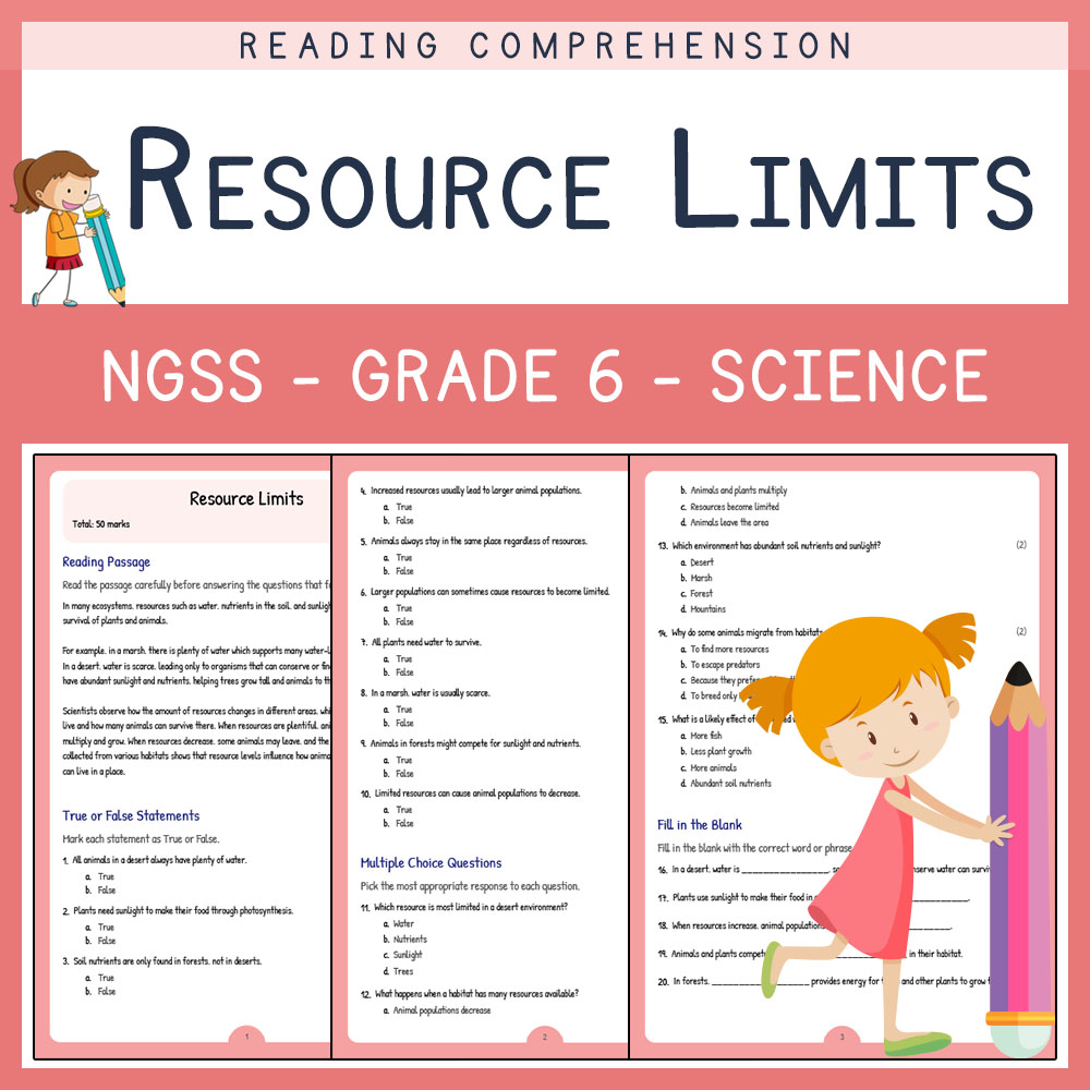 Grade 6 Science worksheets for primary grades worksheet — Grade 6 Science | Resource Limits Worksheet (PDF) | NGSS Aligned…