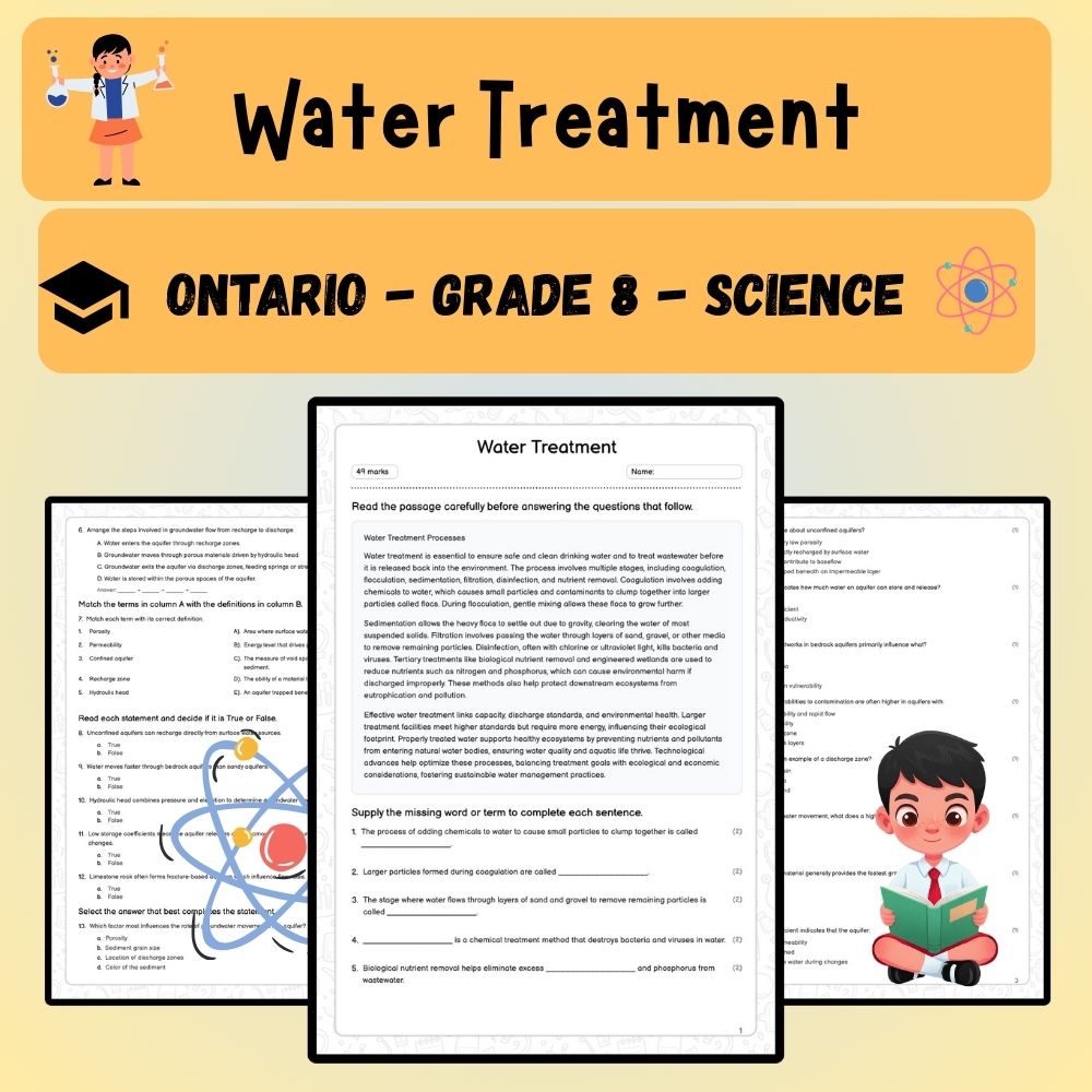 Grade 8 Science worksheet worksheet — Grade 8 Science | Water Treatment Worksheet (Worksheet + Answer Key) – Ontario Stand…