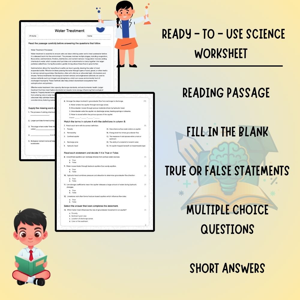 Grade 8 Science worksheet worksheet — Grade 8 Science | Water Treatment Worksheet (Worksheet + Answer Key) – Ontario Stand…