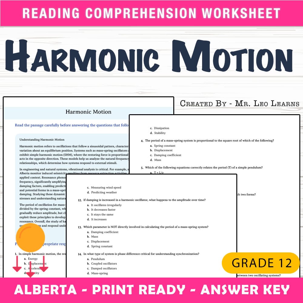 Grade 12 Science worksheet mcq paper worksheet — Grade 12 Science — Worksheet MCQ Paper for Mastering Harmonic Motion — pa…