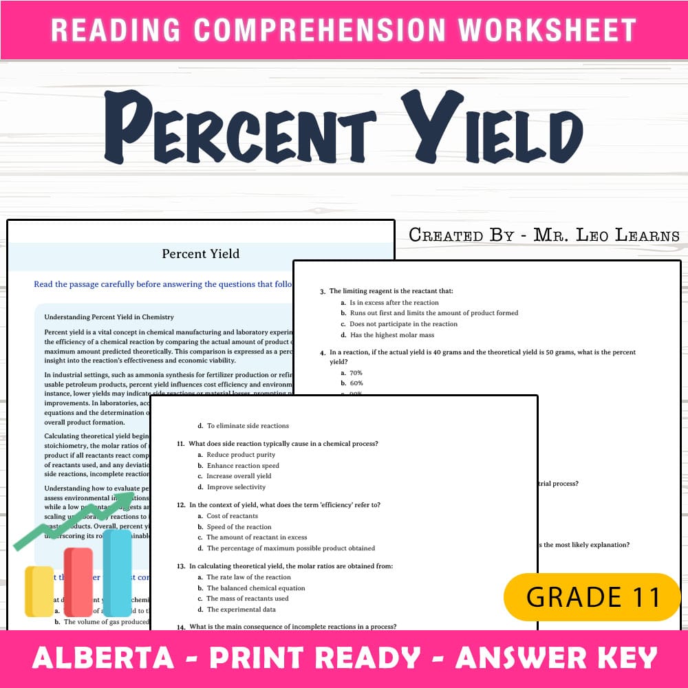 Grade 11 Science worksheet mcq paper worksheet — Grade 11 Science — Worksheet MCQ Paper for Mastering Percent Yield — page 1