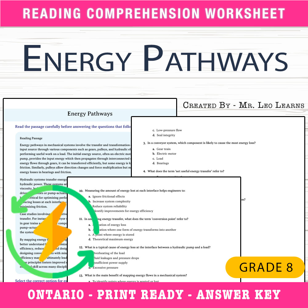 Grade 8 Science worksheet worksheet — Grade 8 Science — Energy Pathways Worksheet for Mastering Energy Transfer — page 1