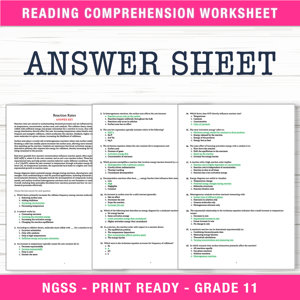 Grade 11 Science worksheet worksheet — Grade 11 Science – Reaction Rates Worksheet (PDF + Answer Key) — page 2