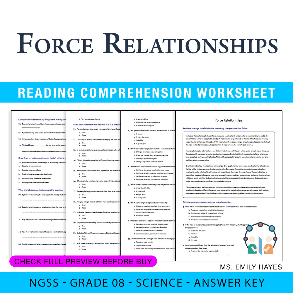 Grade 8 Science worksheet — Grade 8 Science | Force Relationships Worksheet (PDF+ Answer Key) — page 1