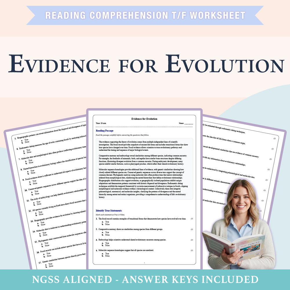 Grade 10 Science reading comprehensions true or false worksheet worksheet — Grade 10 Science | Evidence for Evolution Work…