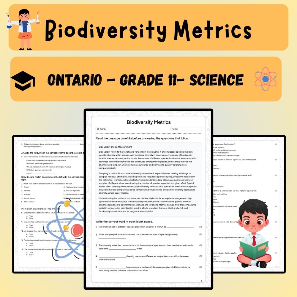 Grade 11 Science worksheet worksheet — Grade 11 Science | Biodiversity Metrics Worksheet (Answer Key) – Ontario Curriculum…