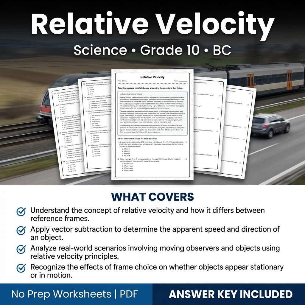 Grade 10 Science | Relative Velocity Worksheet & Answer Key (Printable PDF)