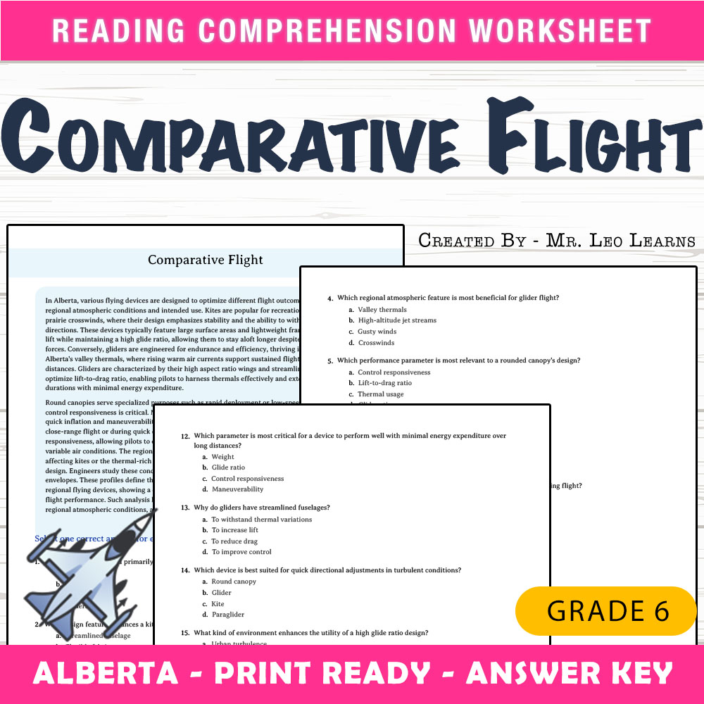 Grade 6 Science worksheet mcq paper worksheet — Grade 6 Science — Comparative Flight Worksheet MCQ Paper — page 1
