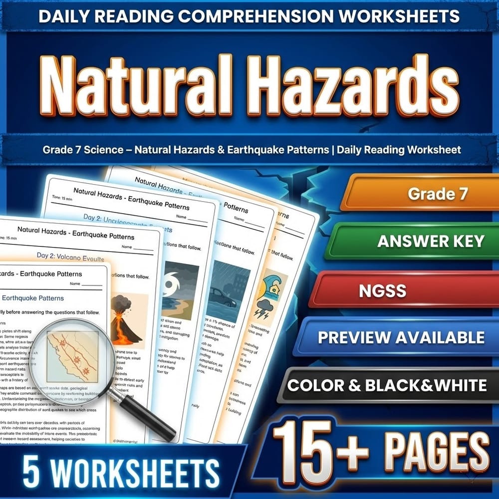 Natural Disasters and Environmental Impacts Grade 7 Worksheets Bundle | NGSS — included worksheet 5