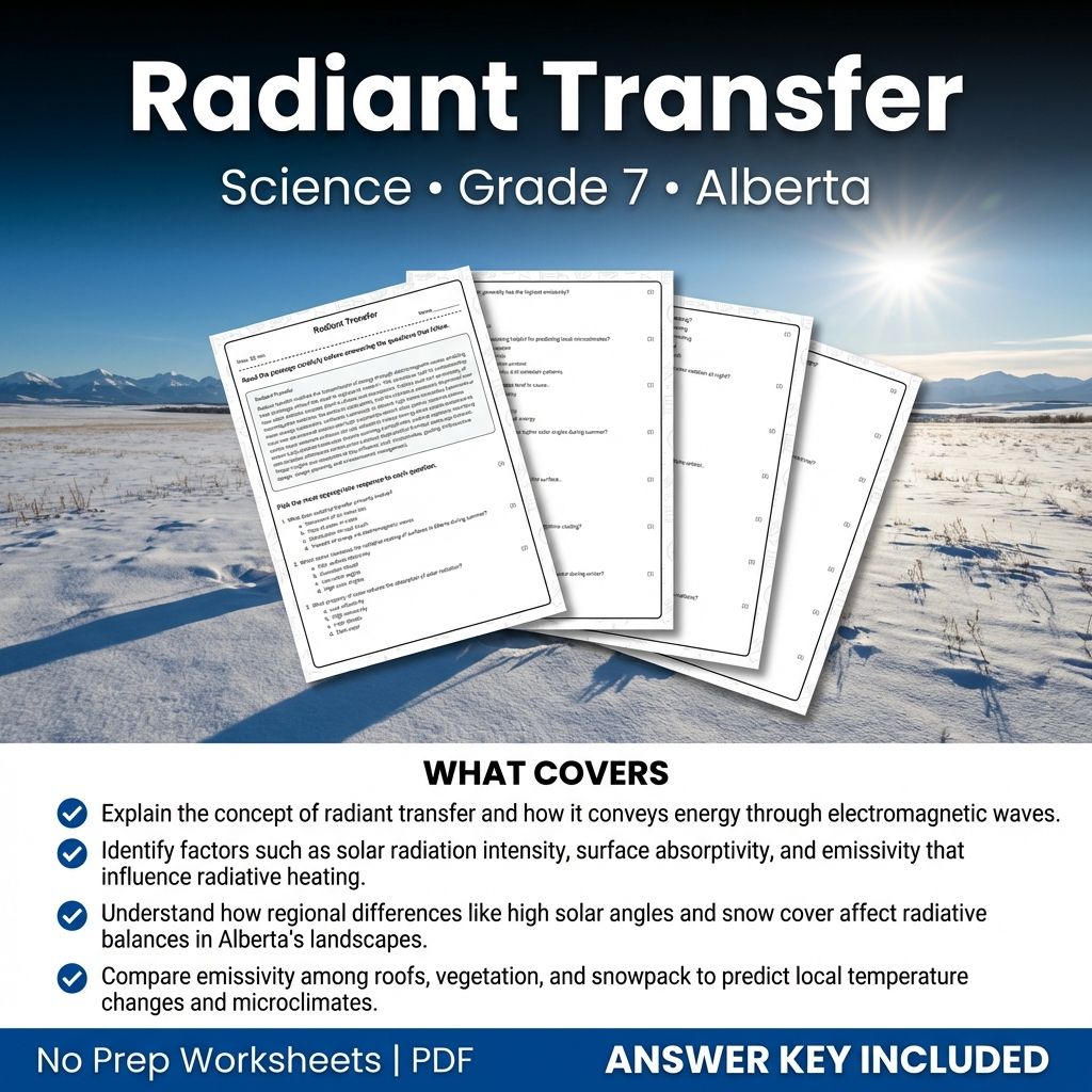Grade 7 Science Worksheet on Radiant Transfer | Alberta Standards
