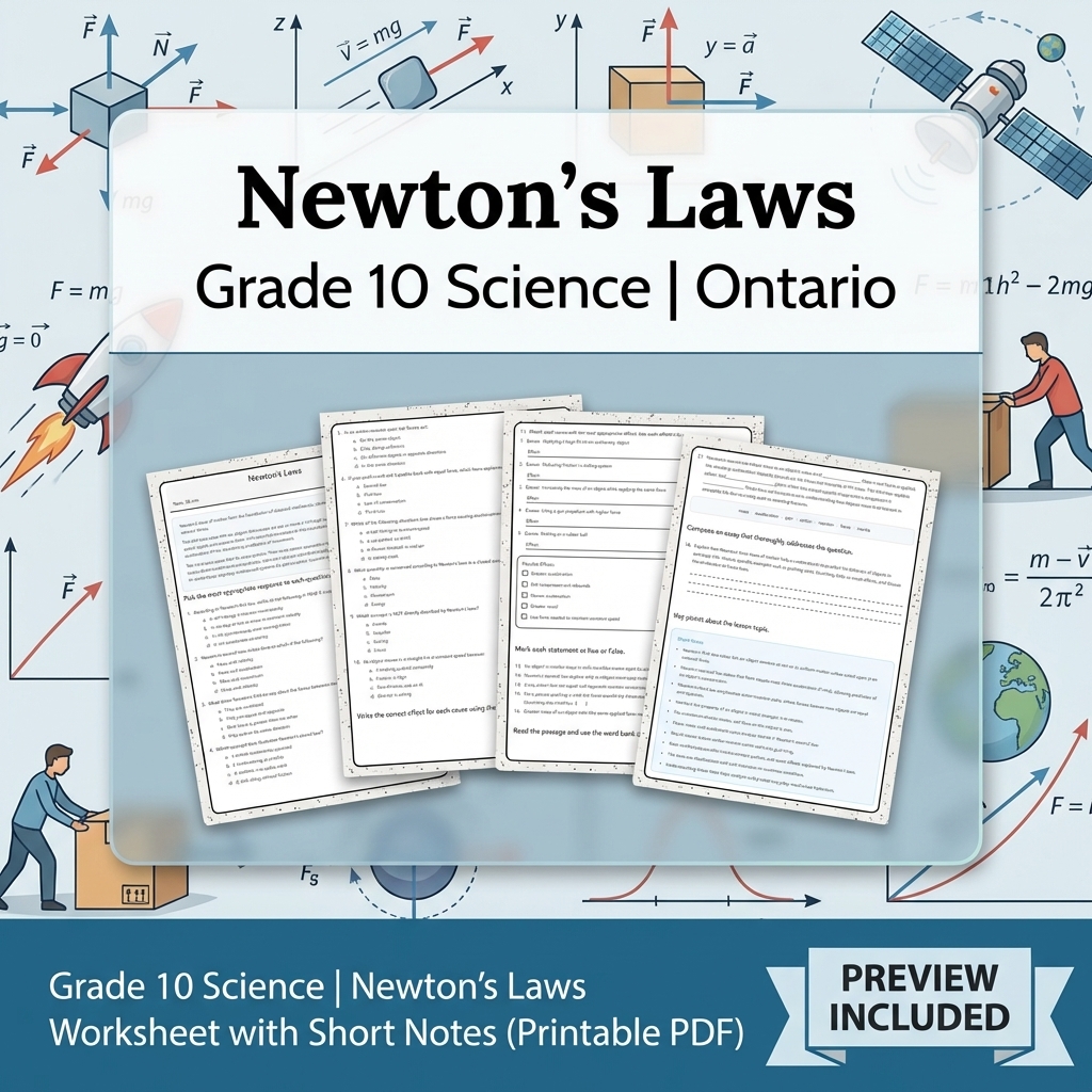 Grade 10 Science Lesson Group: Motion & Forces Ontario Curriculum Bundle — included worksheet 11