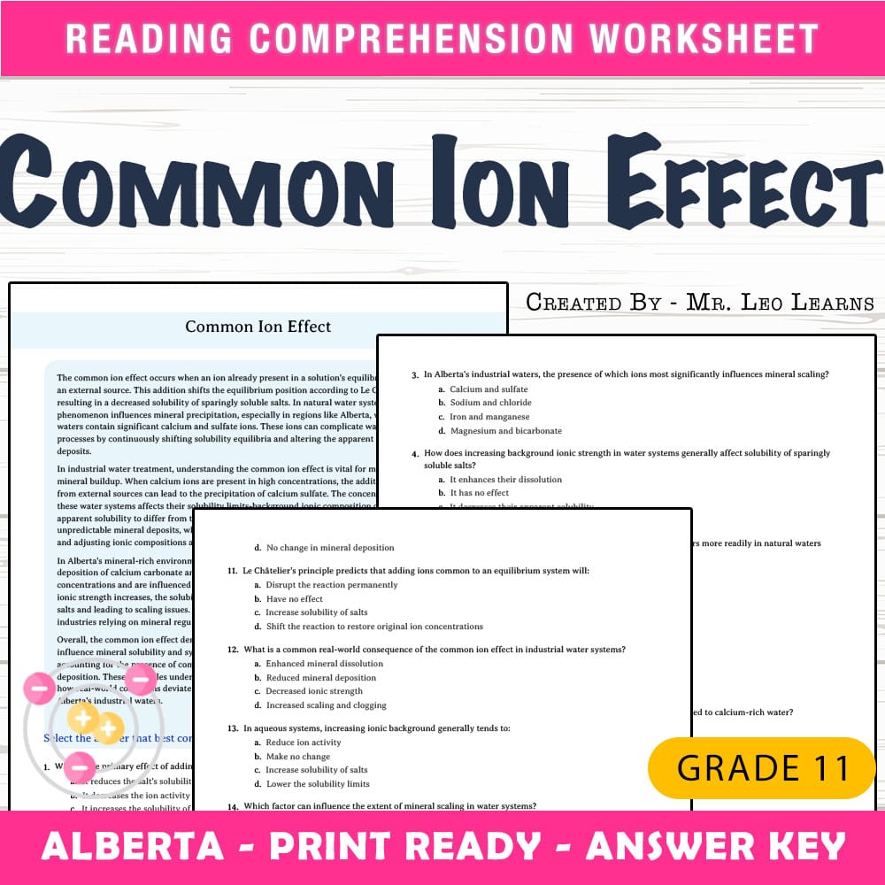 Grade 11 Science worksheet mcq paper worksheet — Grade 11 Science — Worksheet MCQ Paper for Mastering Common Ion Effect —…