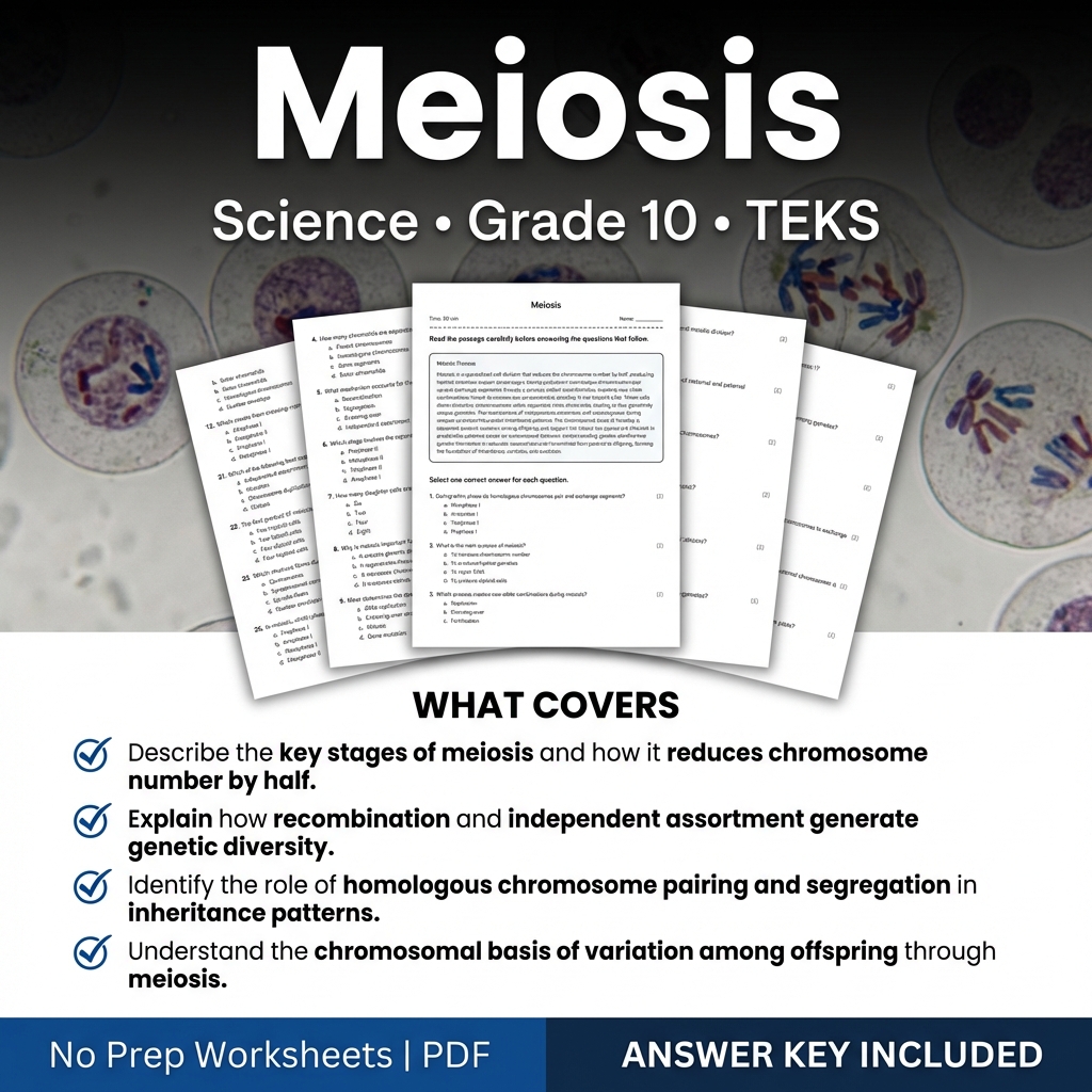 Meiosis Worksheet for Grade 10 Science | TEKS-Aligned Practice
