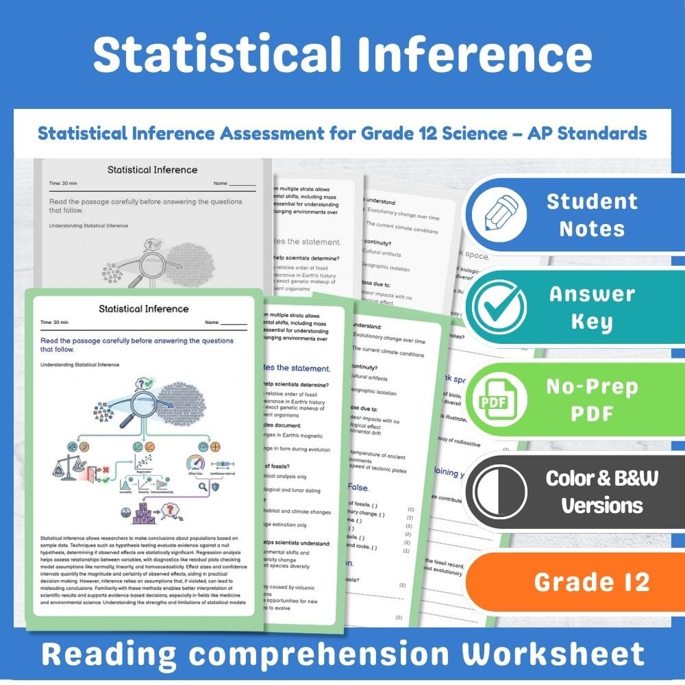 Grade 12 Science assessment worksheet — Statistical Inference Assessment for Grade 12 Science – AP Standards — page 1
