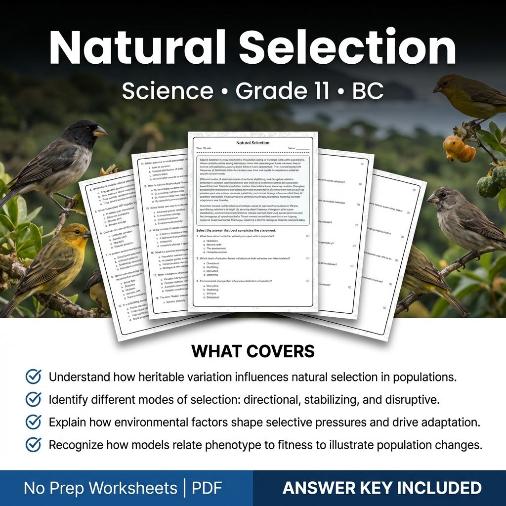 Grade 11 Science | Natural Selection Worksheet & Answer Key (Printable PDF)