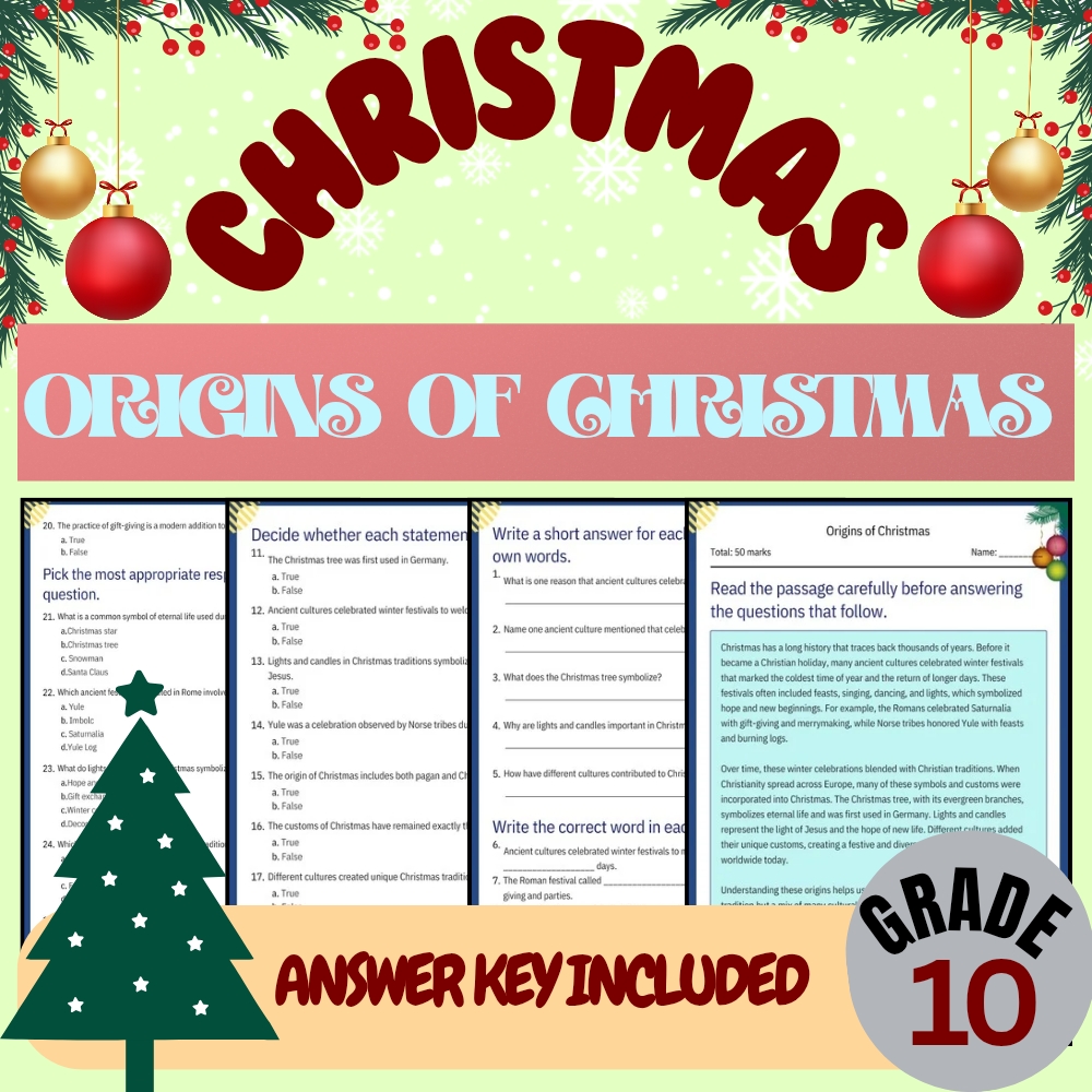 Grade 10 Seasonal Bundle – Christmas Traditions & Symbols (PDF + Answer Keys) — included worksheet 5