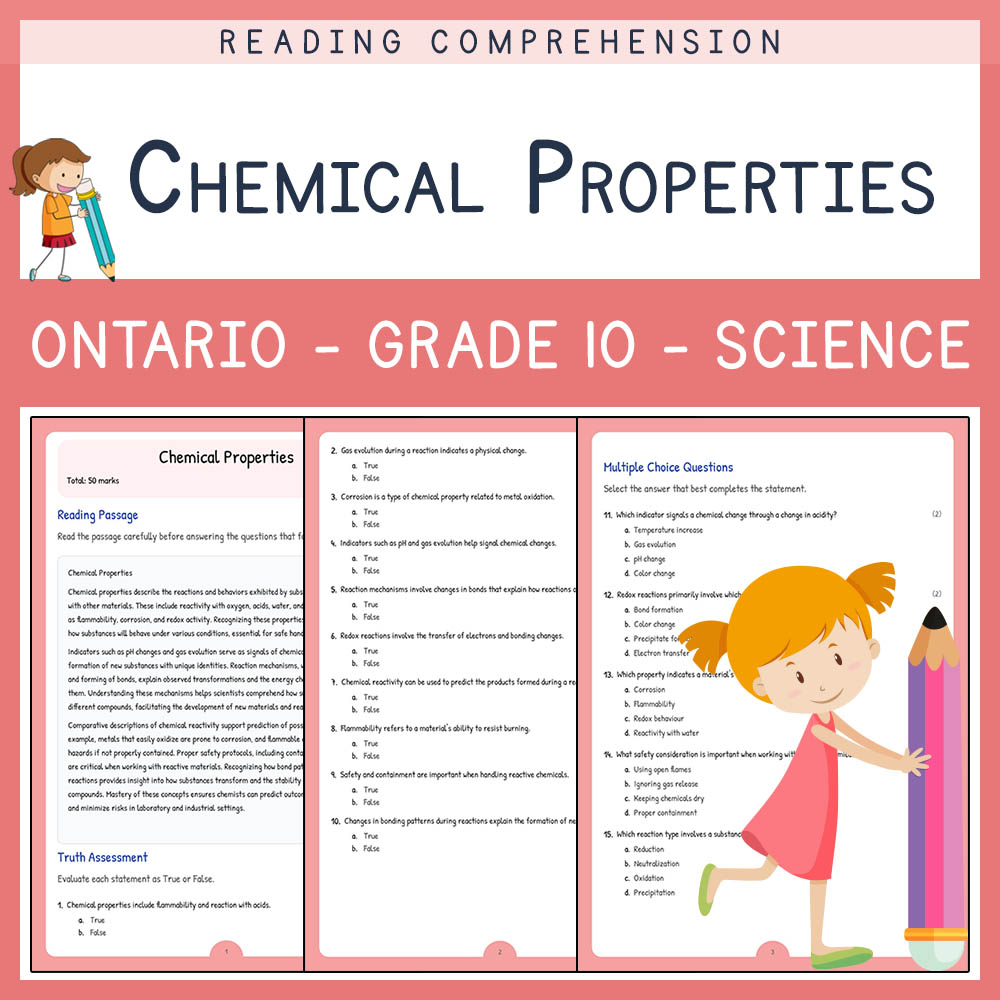 Grade 10 Science worksheet elena worksheet — Grade 10 Science | Chemical Properties Worksheet Elena | Ontario Standard — p…