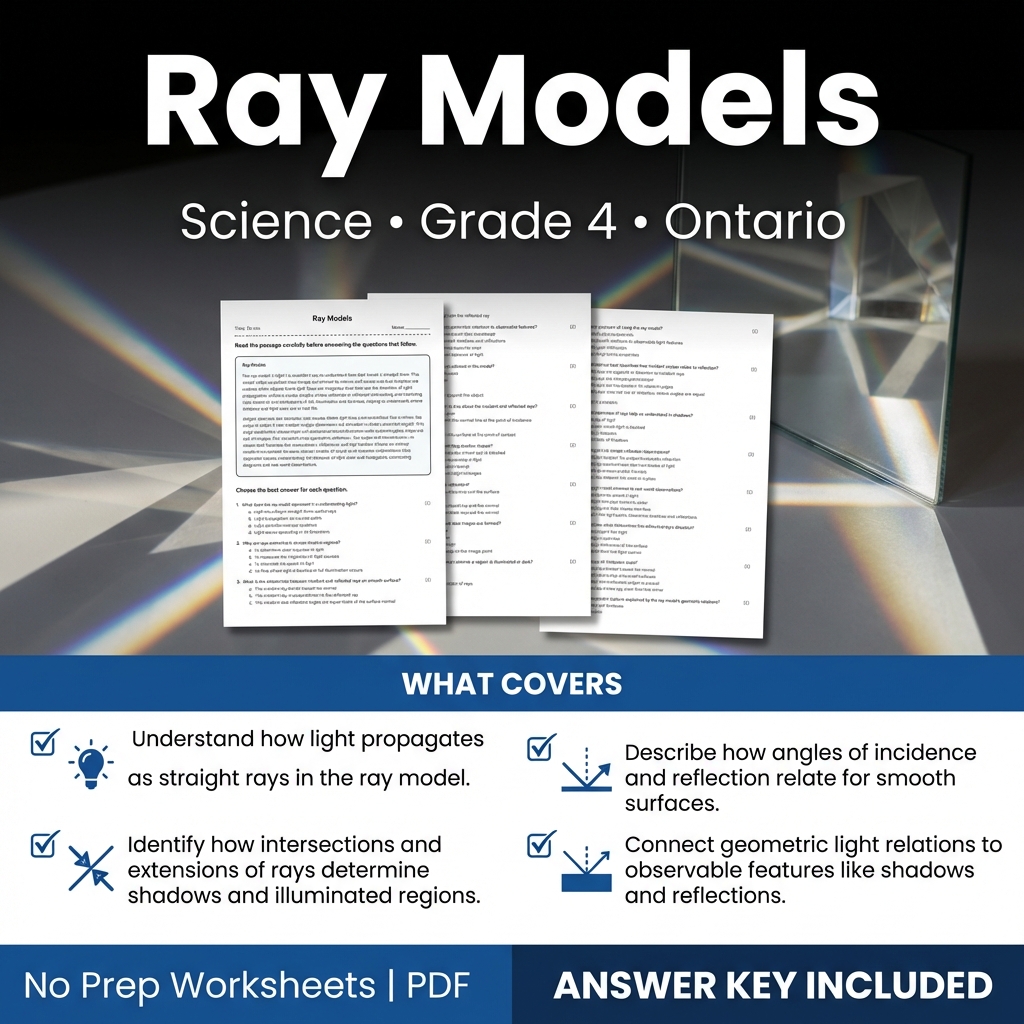 Ray Models Worksheet for Grade 4 Science | Ontario Standards Practice