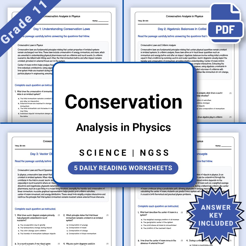 Grade 11 Science daily reading worksheet worksheet — Grade 11 Science – Conservation Analysis in Physics Worksheet (PDF +A…