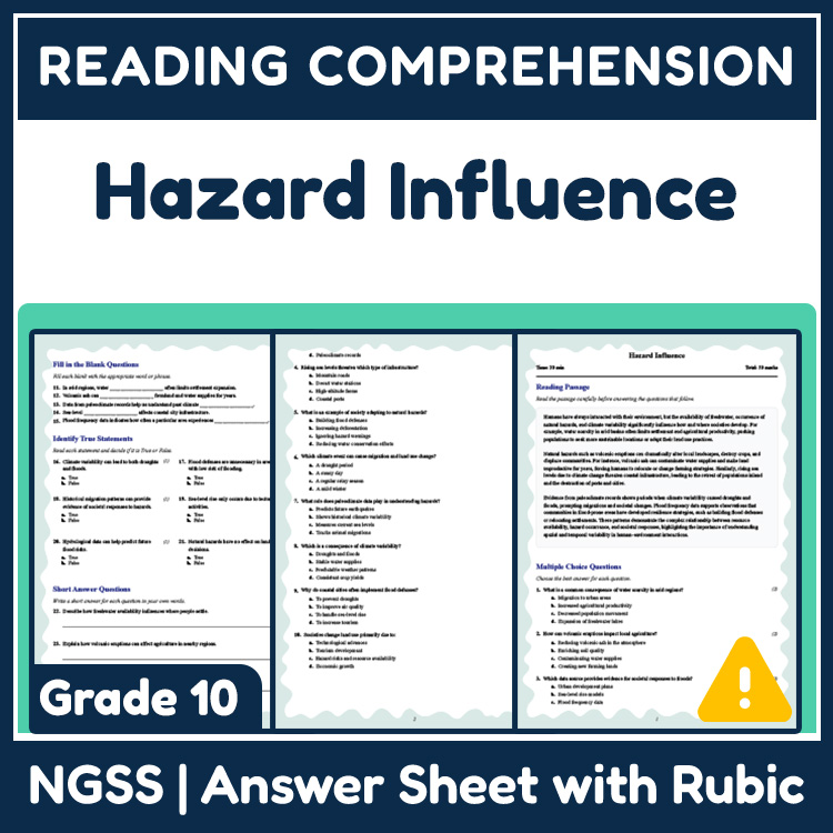 Grade 10 Science reading worksheets worksheet — 10th Grade Science | Hazard Influence Reading Worksheet & Answer Key (PDF)…