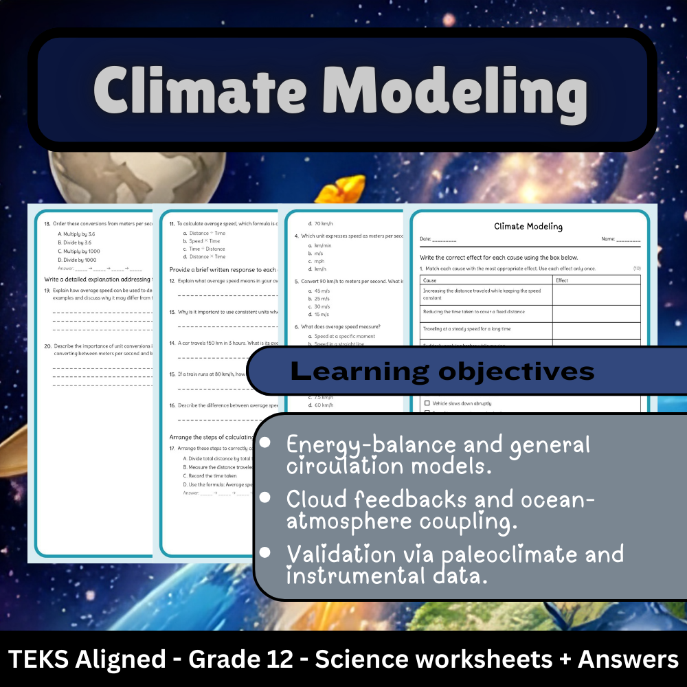 12th Grade Science | Climate Modeling Worksheet(PDF) Aligned with TEKS Standards