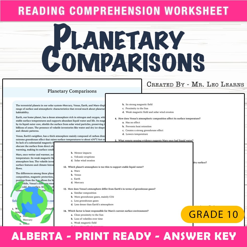 Grade 10 Science worksheet mcq paper worksheet — Grade 10 Science — Worksheet MCQ Paper for Mastering Planetary Comparison…