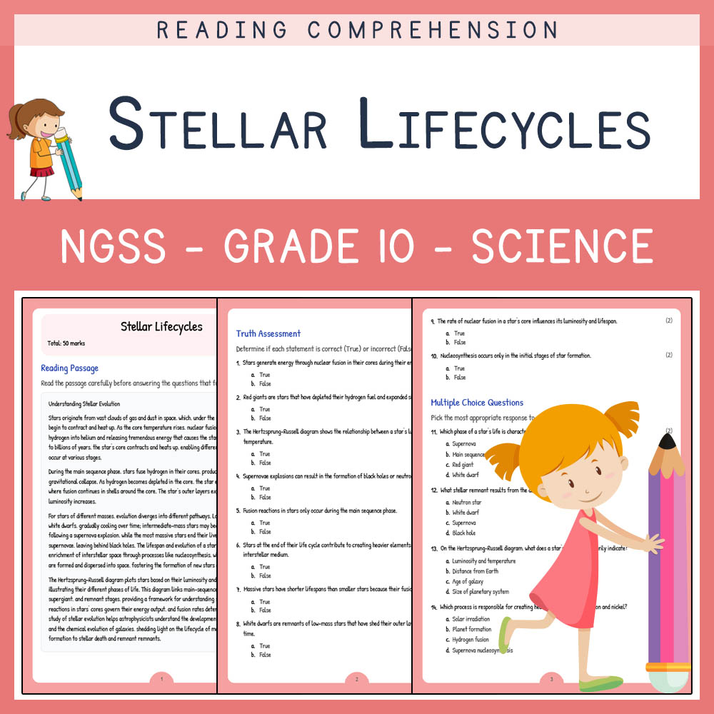 Grade 10 Science worksheet worksheet — Grade 10 Science | Stellar Lifecycles Worksheet & Answer Key (NGSS Aligned) — page 1