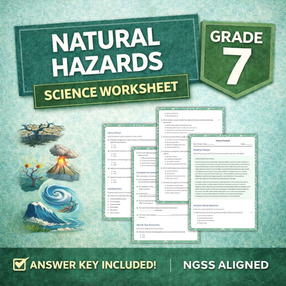 7th Grade Science | Natural Hazards Worksheet (NGSS-Aligned + Answer Key)