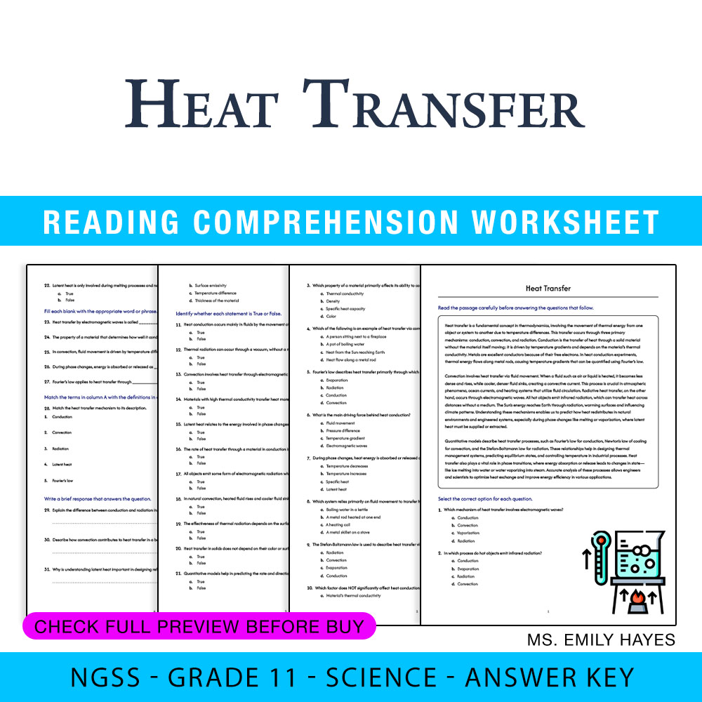 Grade 11 Science worksheet worksheet — 11th Grade Science | Heat Transfer Worksheet (PDF+ Answer Key) — page 1