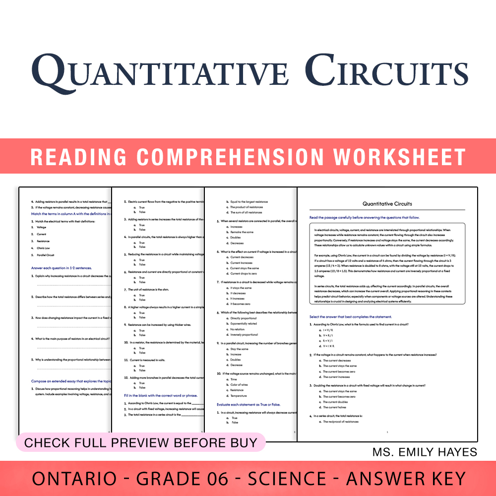 Grade 6 Science worksheet worksheet — Grade 6 Science | Quantitative Circuits Worksheet (PDF + Answer Key) — page 1
