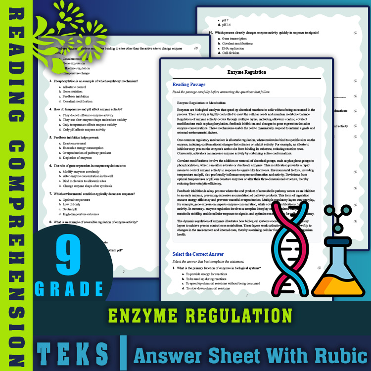 Grade 9 Science reading worksheets worksheet — Grade 9 Science | Enzyme Regulation Reading Worksheet – Standards-Aligned P…
