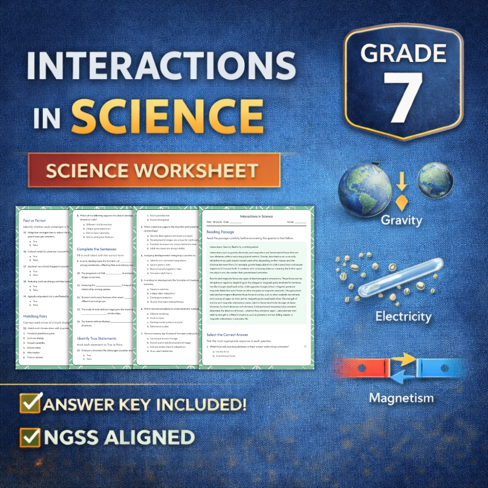 Grade 7 Science | Interactions in Science NGSS Worksheet (Printable PDF)