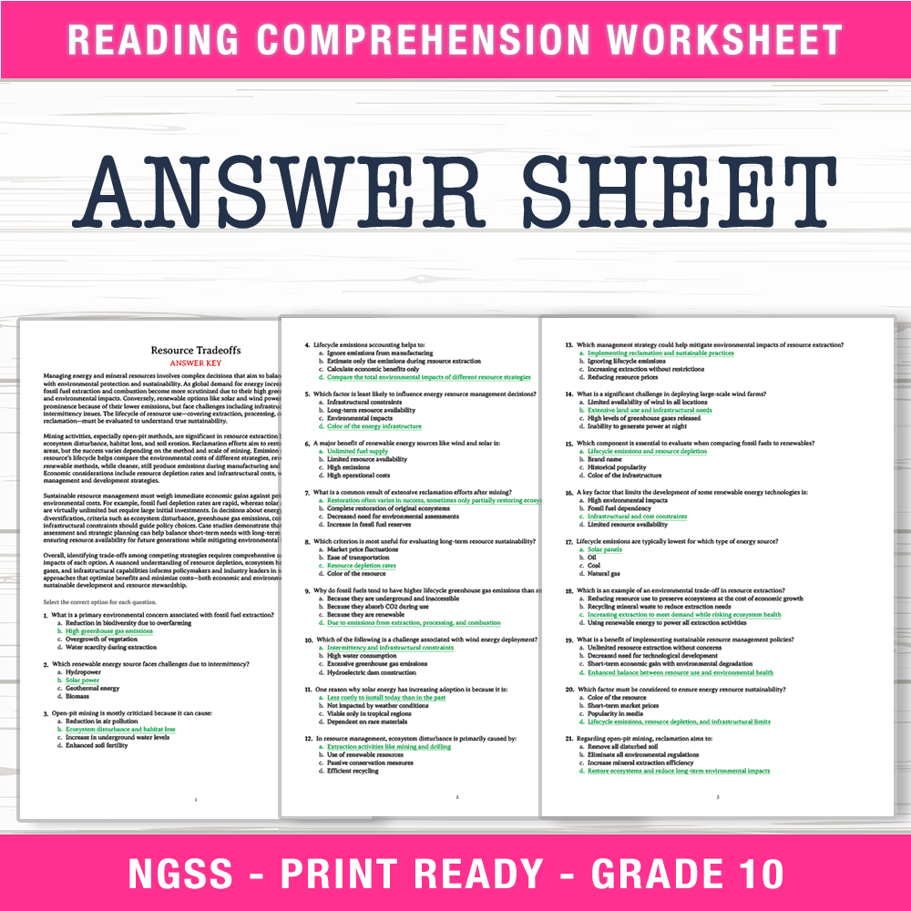 Grade 10 Science worksheet worksheet — Grade 10 Science | Resource Tradeoffs Worksheet (PDF + Answer Key) — page 2