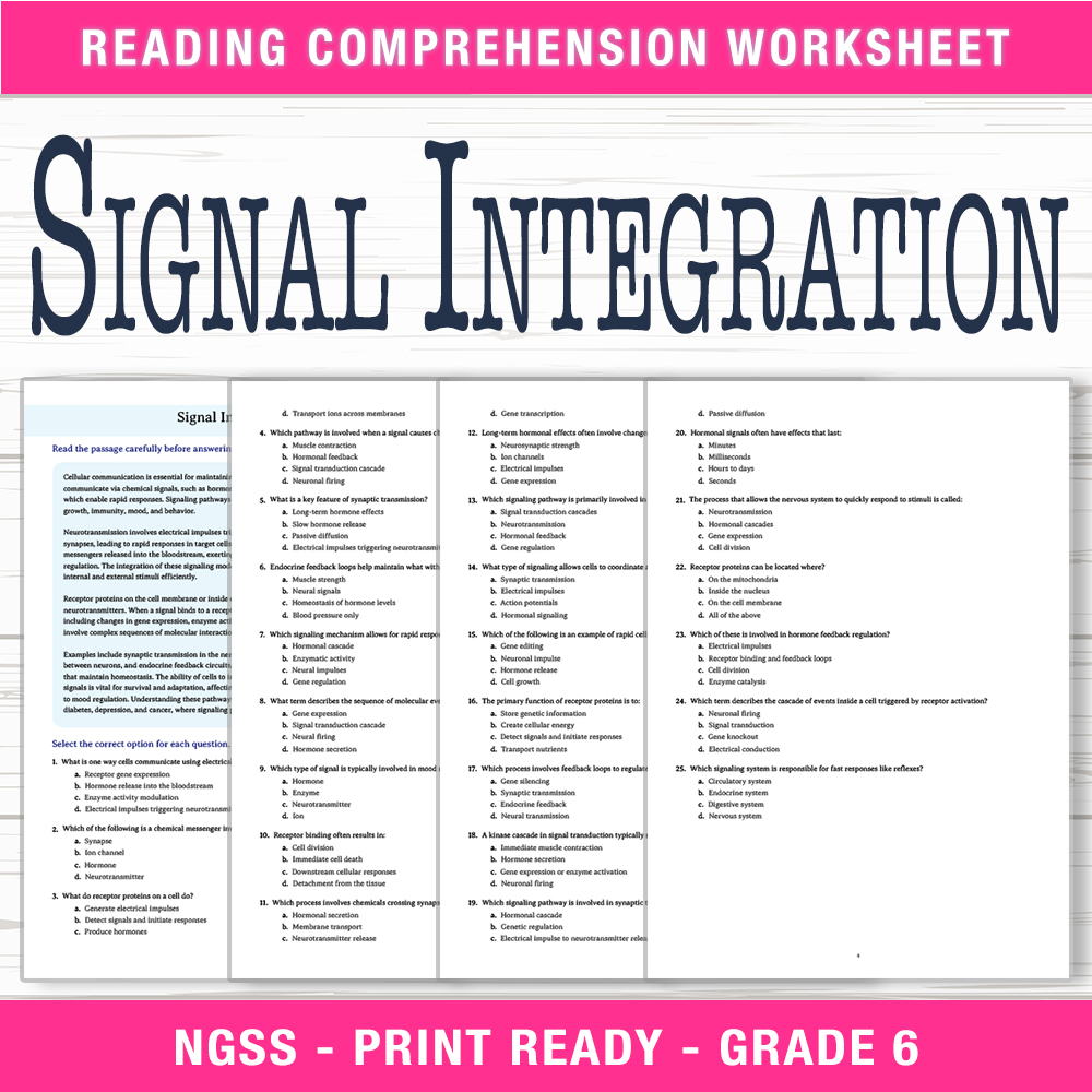 Grade 6 Science worksheet worksheet — 6th Grade Science | Signal Integration Worksheet (PDF + Answer Key) — page 1