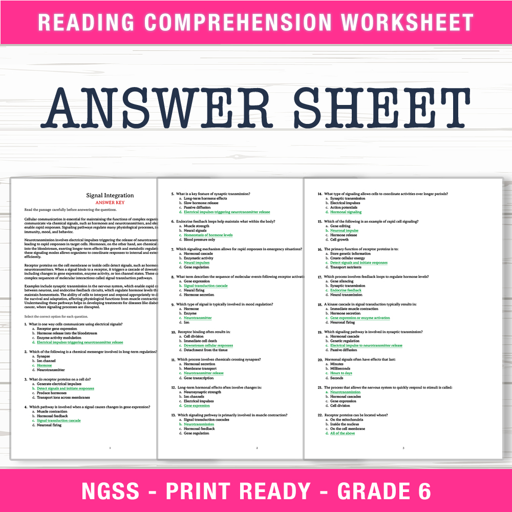 Grade 6 Science worksheet worksheet — 6th Grade Science | Signal Integration Worksheet (PDF + Answer Key) — page 2